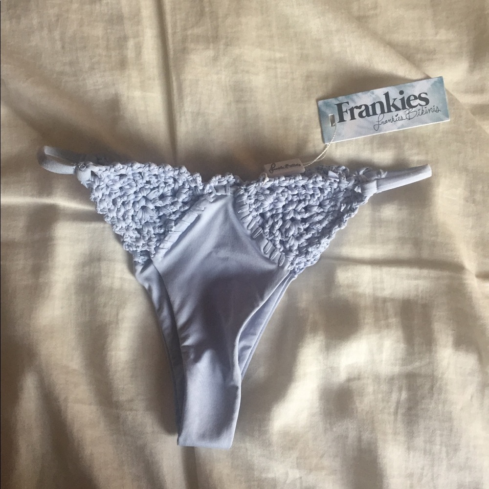 Frankie's Bikinis Blue Crochet Bottoms brand new